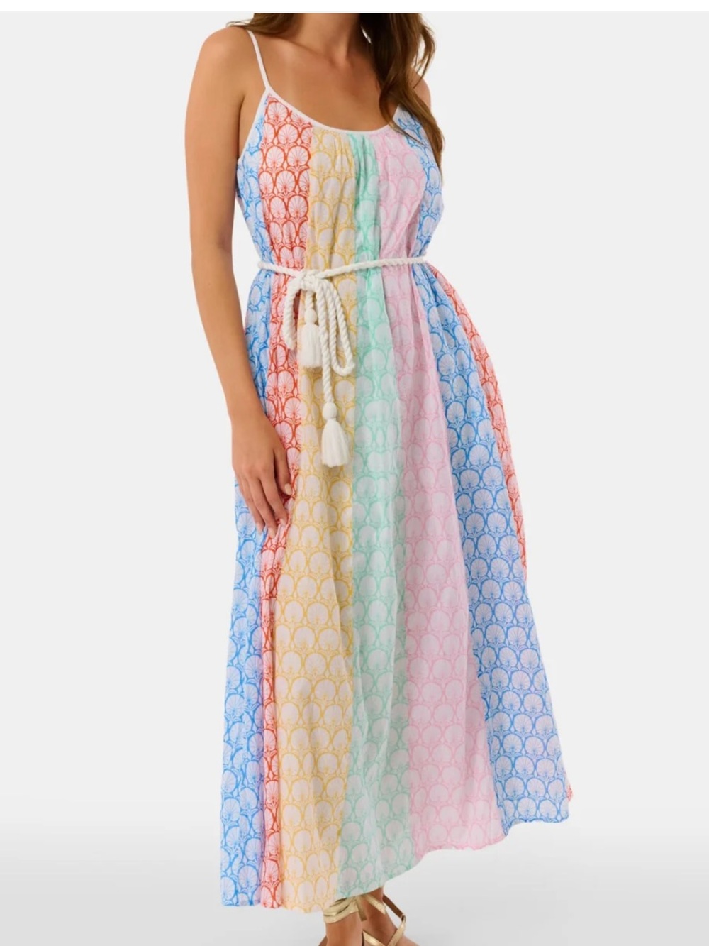 Roller Rabbit fan geo Courtney Pastel Stripe Maxi Dress - Multi xxs w belt